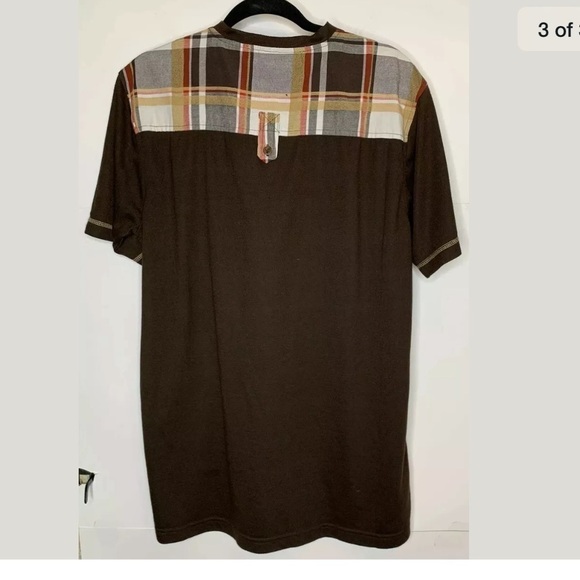 Godbody Mens V Neck Shirt Size Large Brown S/S - Picture 3 of 3